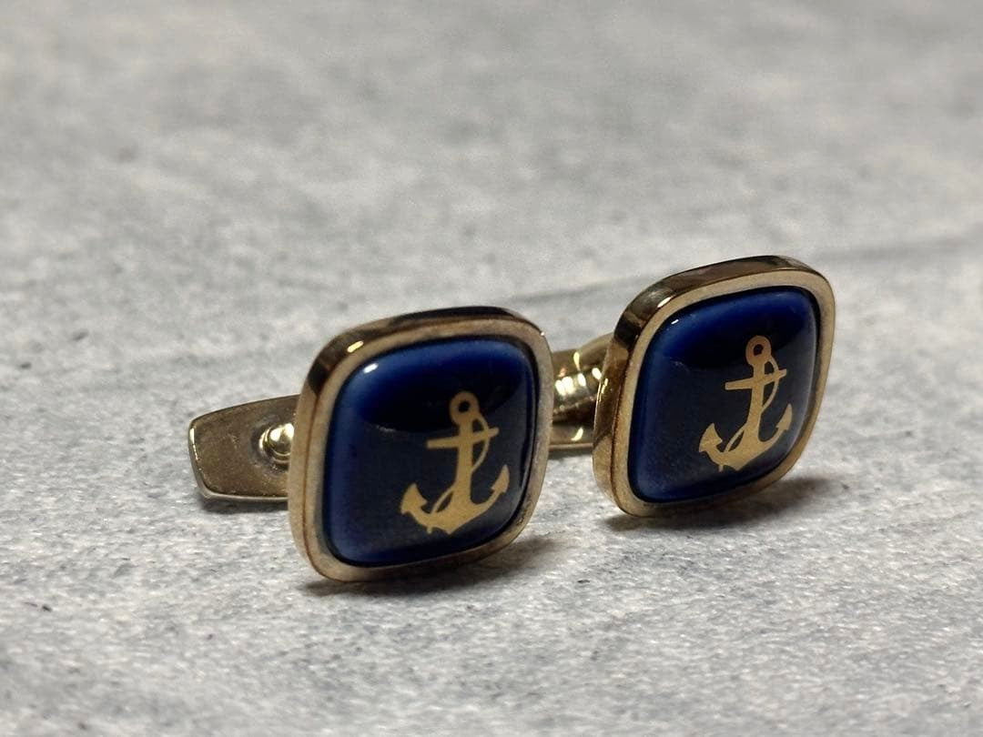 Georg Jensen Anchor Cufflinks Tie Clip Set Sterling Silver 925 Blue Denmark Men