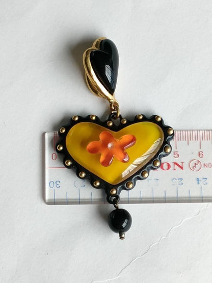 Christian Lacroix Heart Motif Pendant Top 5.0x8.2cm 2.0x3.2" Vintage Used Yellow
