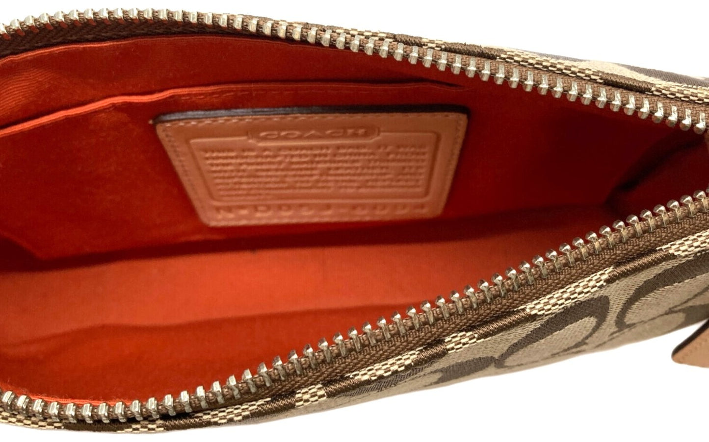 COACH Signature Jacquard Wristlet Pouch 6094 Khaki Beige Leather Trim Auth Used