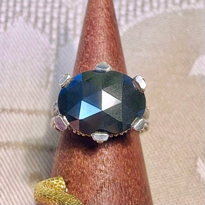 Stephen Dweck Sterling Silver 925 Facet Hematite Ring Size 48.5 US 4.75 Mint