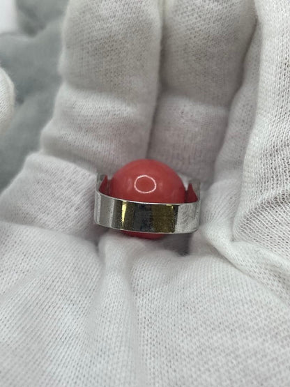 Vintage YVES SAINT LAURENT Pink Fake Pearl Silver Tone Ring Size 48 US 4.5