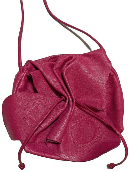 Carlos Falchi Buffalo Leather Bucket Shoulder Bag Pink Drawstring Made in USA