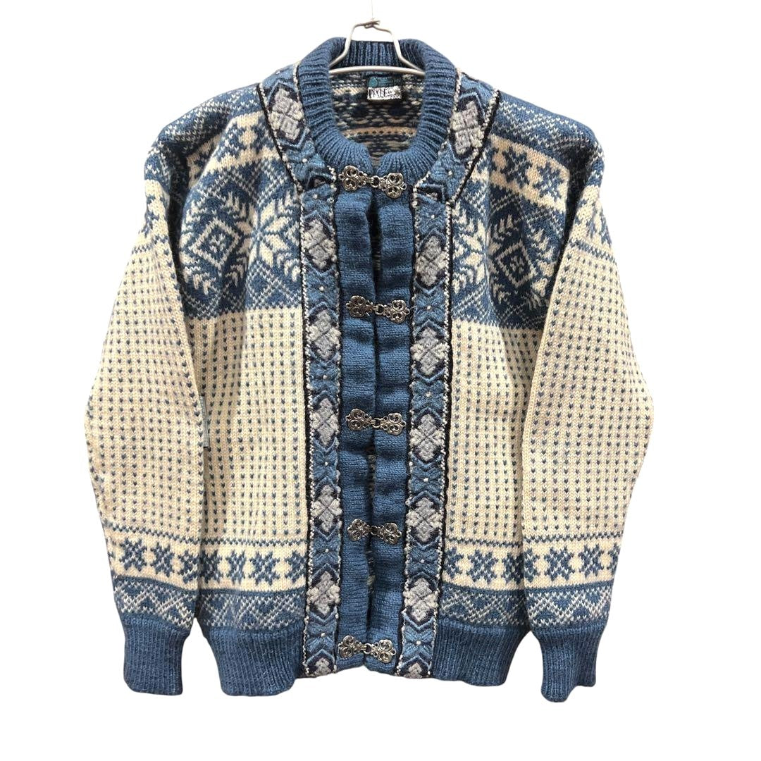 DALE OF NORWAY Nordic Cardigan Sweater Women Blue White Pure Wool Size 40 L
