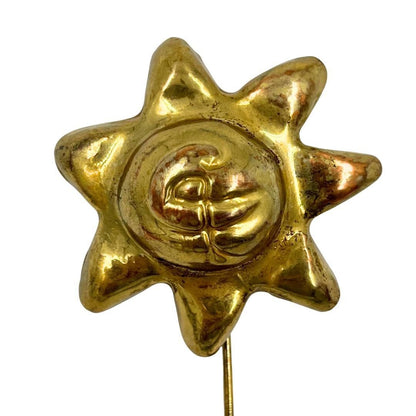 Christian Lacroix Sun Motif Gold Pin Brooch 4x4cm 1.6x1.6" 16cm 6.3" Used VTG