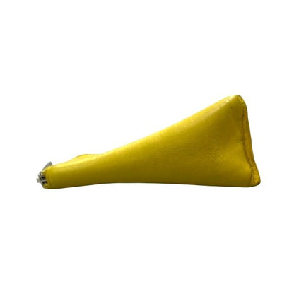 LOEWE Triangle Coin Purse Case Yellow Leather Silver Zip Pouch Women's Authentic