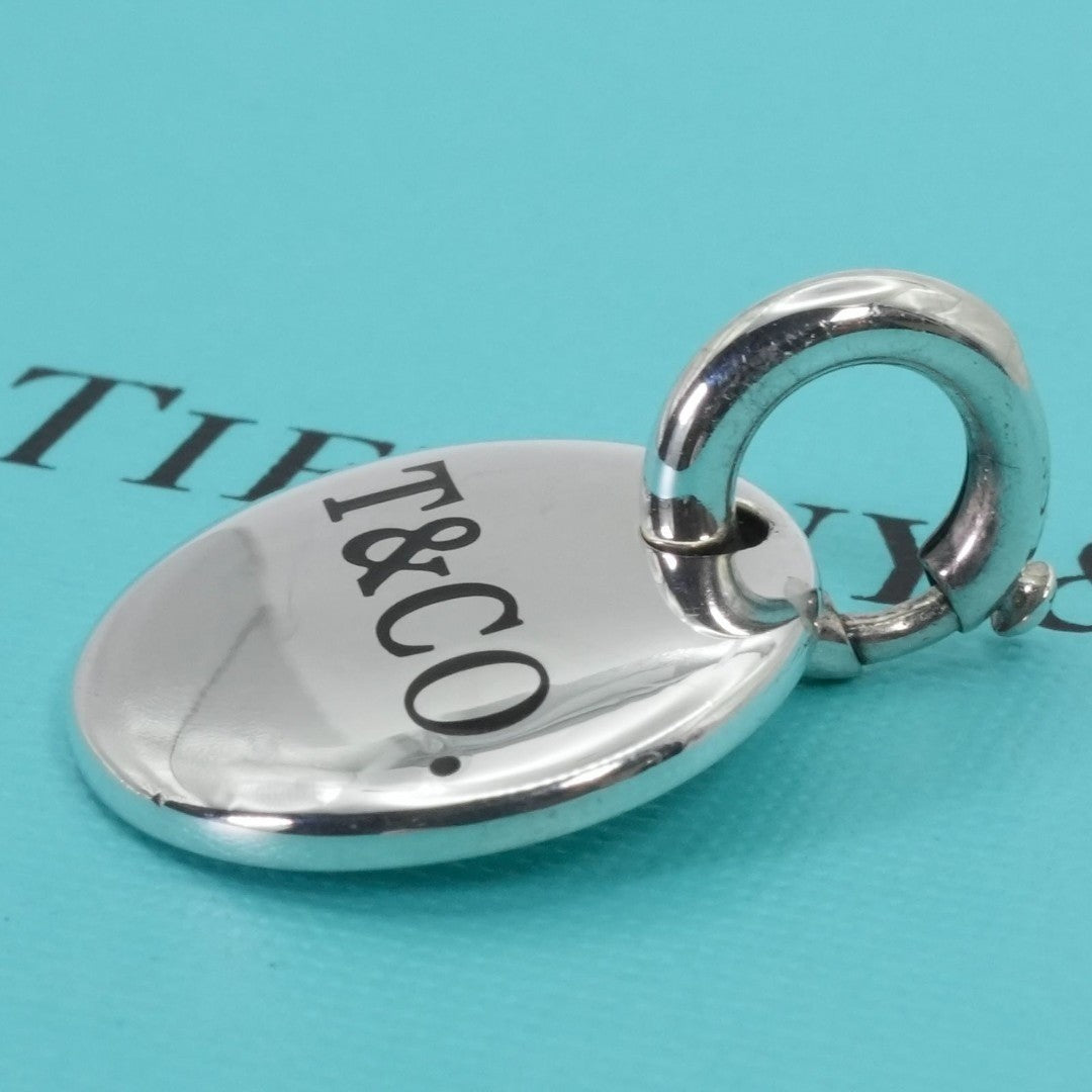 Tiffany & Co Sterling Silver 925 Black Circle Logo Charm Spring Ring Pendant Top