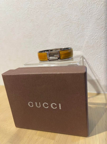 Gucci Leather Steal G Mark Bangle Yellow 18cm 7" Used Japan Authentic