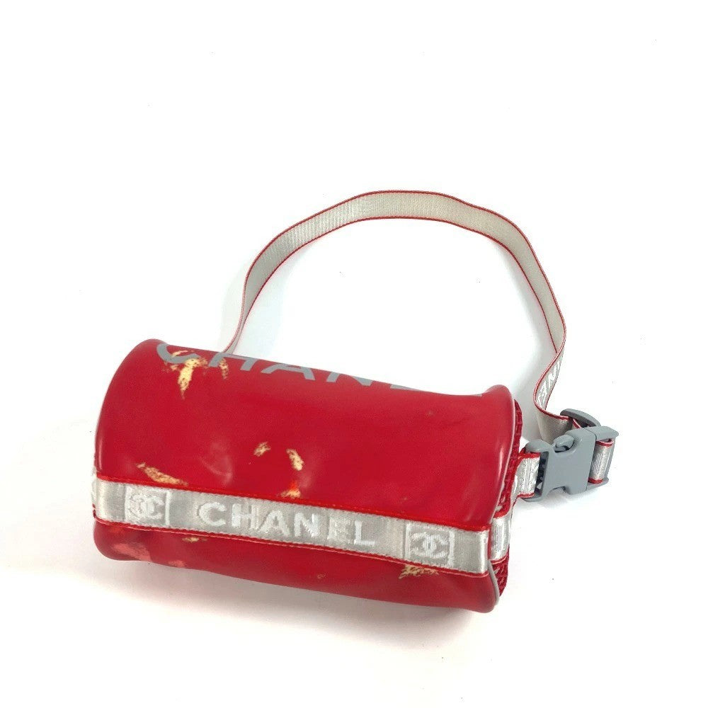 Chanel Auth Sport Line Mini Drum Bicolor Logo Shoulder Handbag Red Gray Coco