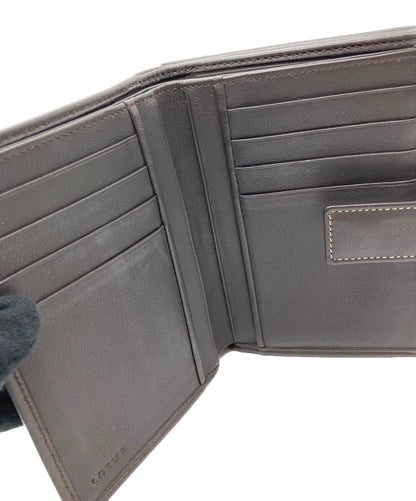 LOEWE Anagram Bifold Wallet Beige Suede Leather Brown Trim Compact Spain Used