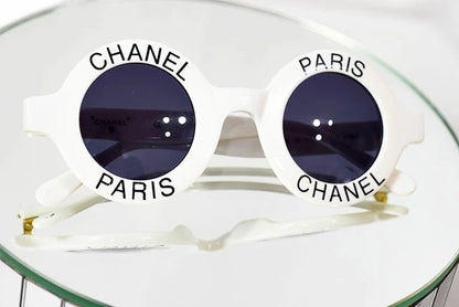 Chanel Auth Sunglasses Round Tortoise Frame White Black Plastic Womens Rare