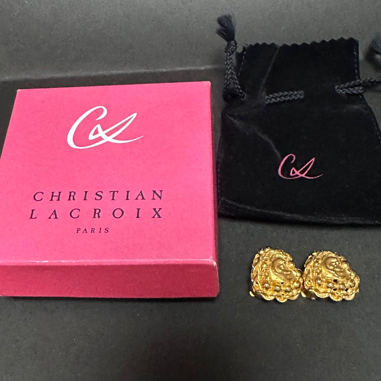 Christian Lacroix Auth Vtg Heart Motif GP Gold Clip Earrings 2.65x2.61 cm Used