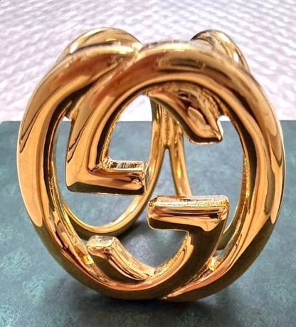 GUCCI Interlocking G Scarf Ring Gold Plated Metal 36mm 1.4in Auth Italy Used