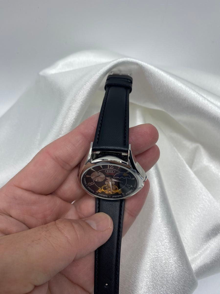 Rare Excellent Audi Sun and Moon Automatic Silver Case Watch Skeleton Unused
