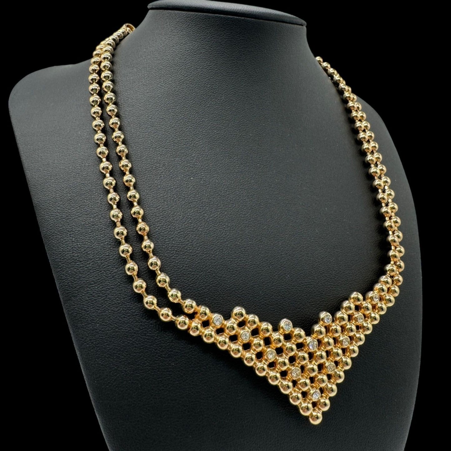 Vintage Christian Dior Gold Plated Rhinestone Choker Necklace Used Excellent