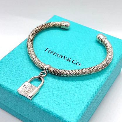 Tiffany Co Somerset Mesh Bangle Bracelet Padlock Sterling Silver 925 Used No Box
