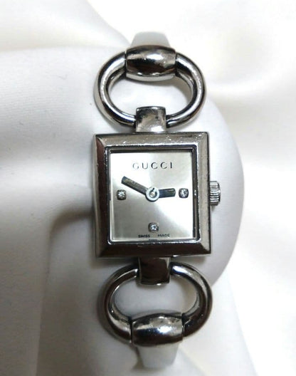 Gucci 120 3P Diamond Silver Tone Horse bit Analog Watch Women Length 6.3in