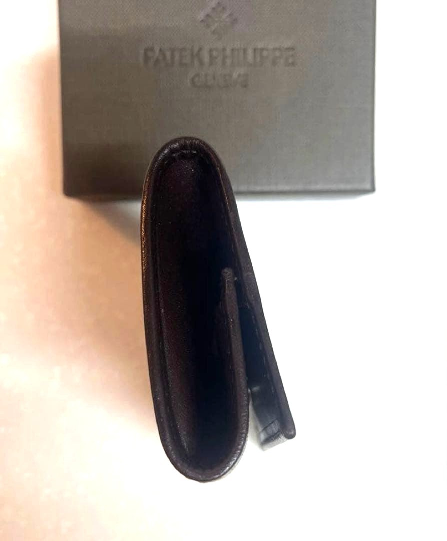 PATEK PHILIPPE Dark Brown Leather Coin Case Purse Novelty Small Wallet 8.5cm
