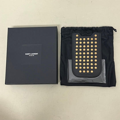 Rare Saint Laurent Studded Black Leather Card Case Hedi Slimane era