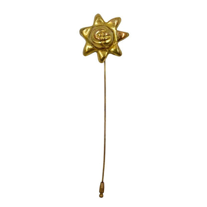 Christian Lacroix Sun Motif Gold Pin Brooch 4x4cm 1.6x1.6" 16cm 6.3" Used VTG