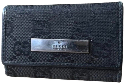 GUCCI GG Canvas Leather 6-Key Case Holder Black Unisex Small Authentic Italy