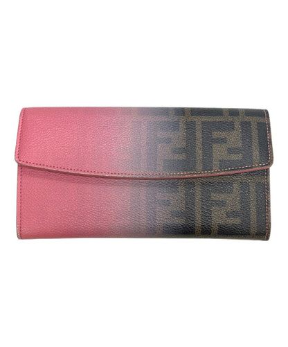 FENDI Zucca Long Wallet Trifold Pink Brown Gradient PVC Canvas Leather Women
