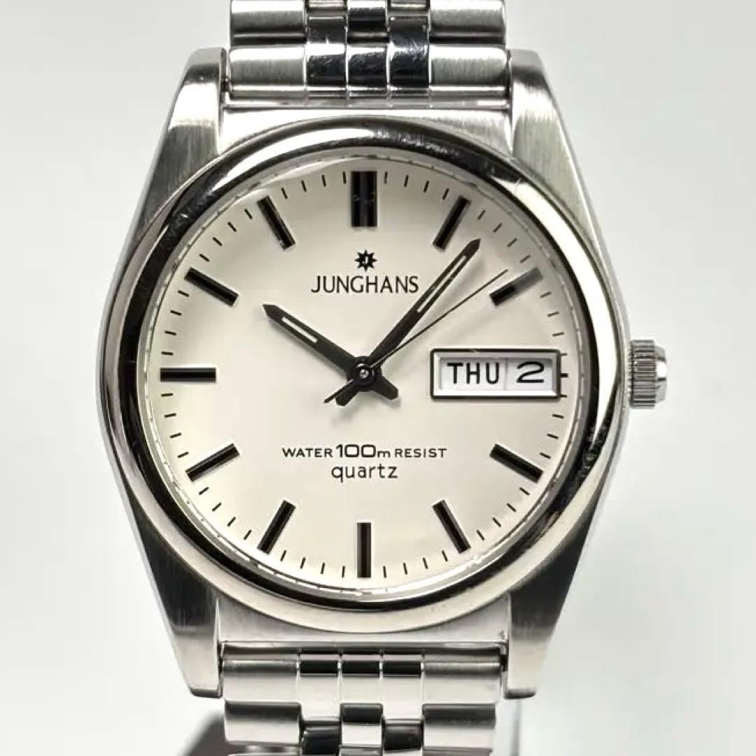 Vintage Junghans JY-813M Quartz Analog Day Date Watch Men Stainless Steel