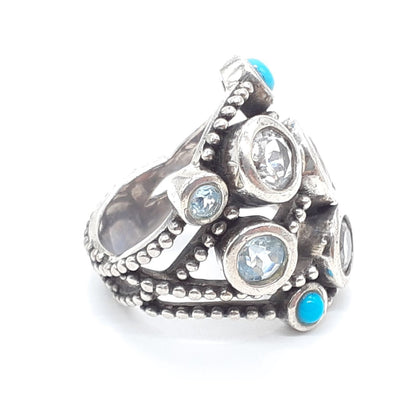 Stephen Dweck Sterling Silver Rose Quartz Turquoise Ring Size US 6.5 Used Women