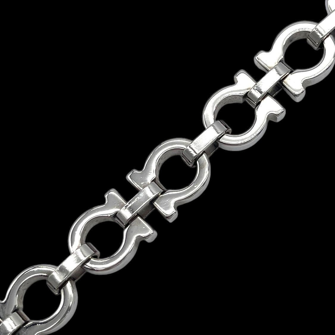 Salvatore Ferragamo Silver Tone Metal Gancini Chain Bracelet L 18.5cm 7.3in