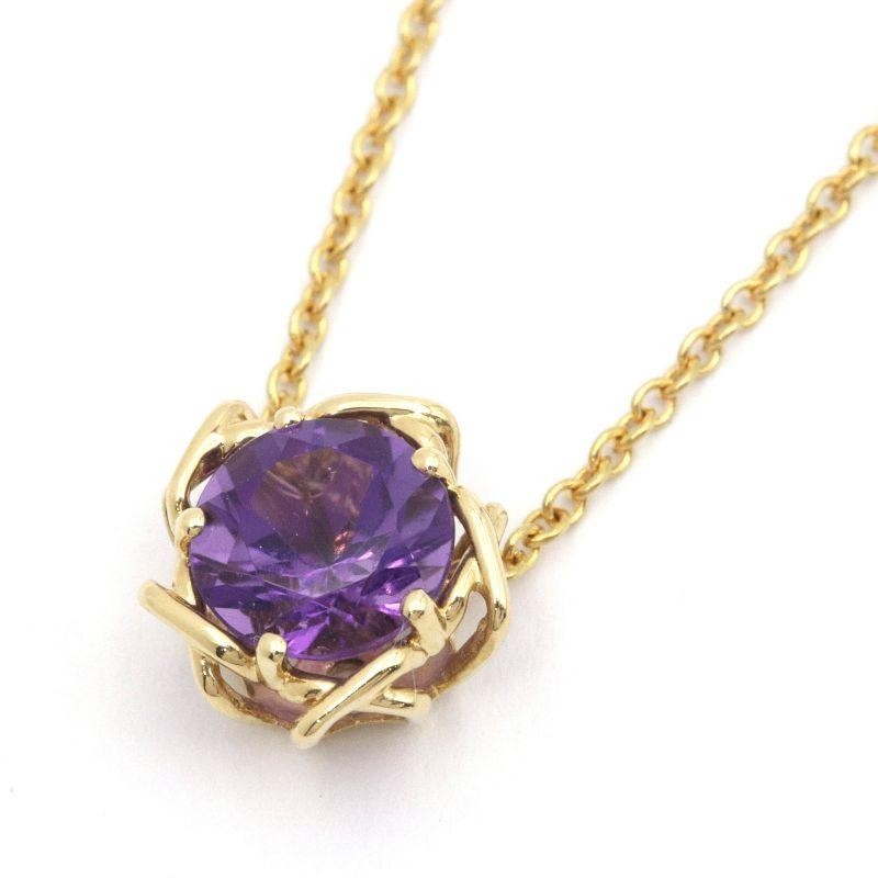 Excellent Tiffany & Co Yellow Gold 18K Amethyst  0.65ct Pendant Necklace L 41cm