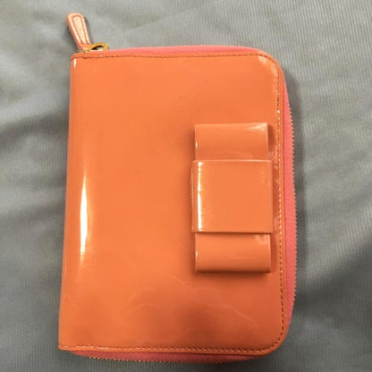 MIU MIU Patent Leather Organizer Cover Ribbon Pink Orange Bow Gold HW