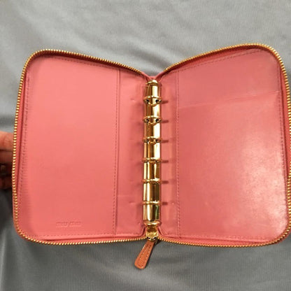MIU MIU Patent Leather Organizer Cover Ribbon Pink Orange Bow Gold HW