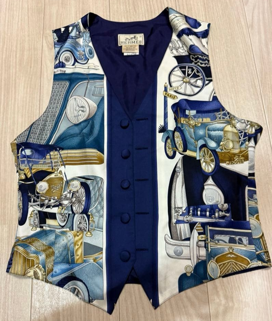 Hermes Authentic Silk 100% Gilet Vest Size 46 Multicolor All Over Print Used VTG