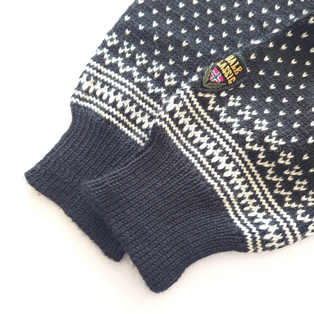 DALE OF NORWAY Nordic Sweater Men's Wool Knit Pullover Black White L Metal Clasp