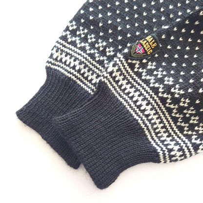DALE OF NORWAY Nordic Sweater Men's Wool Knit Pullover Black White L Metal Clasp