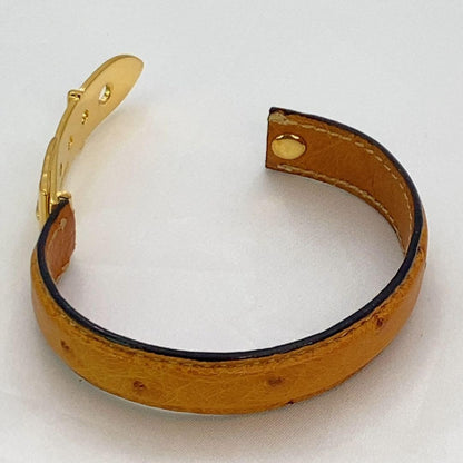 GUCCI Belt Motif Brown Leather Gold Hardware Bangle Bracelet L 16.5cm 6.5 in