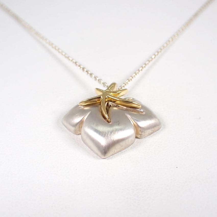 Tiffany & Co Sterling Silver 925 Yellow Gold 18k Nature Leaf Necklace L 42.5cm