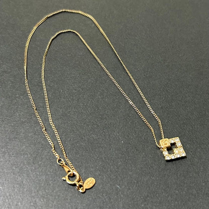 Givenchy Vtg 18KGP Gold Square Rhinestone Necklace 40 cm 15.7" Chain Used Auth
