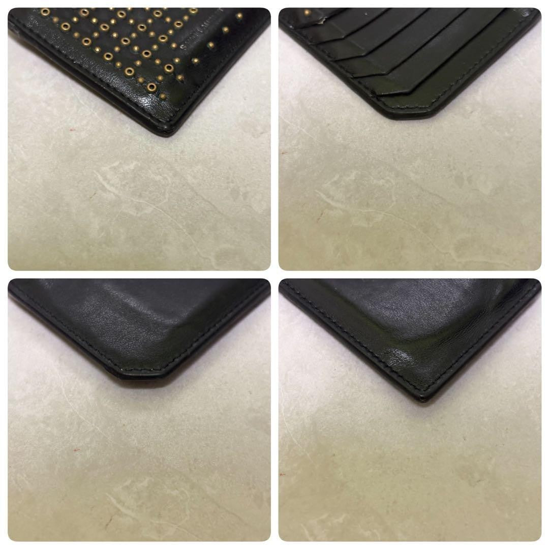 SAINT LAURENT Black Leather Studs Logo Fragment Case Card Case Coin Case