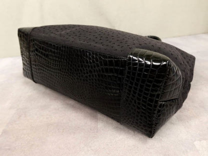 Tiffany & Co Canvas Crocodile embossed Black Leather Tote Bag Gold Hearware