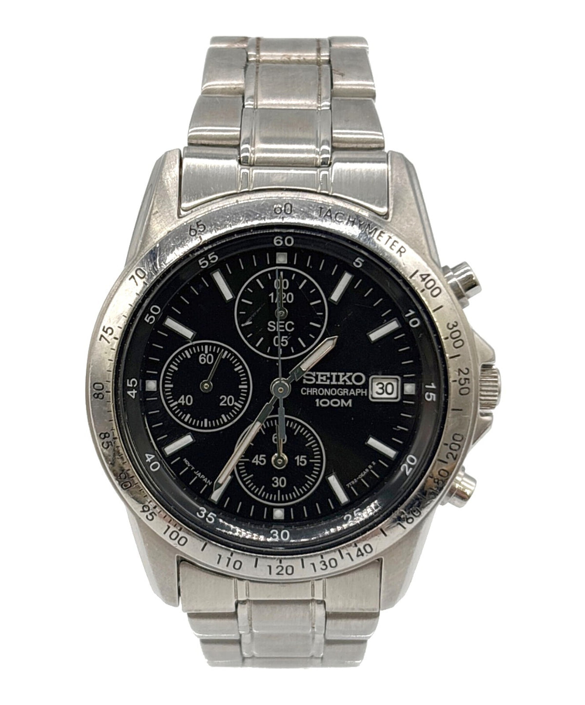 SEIKO Chronograph 7T92-0DW0 Mens Quartz Watch Black Dial Stainless Steel 38mm