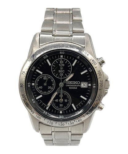 SEIKO Chronograph 7T92-0DW0 Mens Quartz Watch Black Dial Stainless Steel 38mm