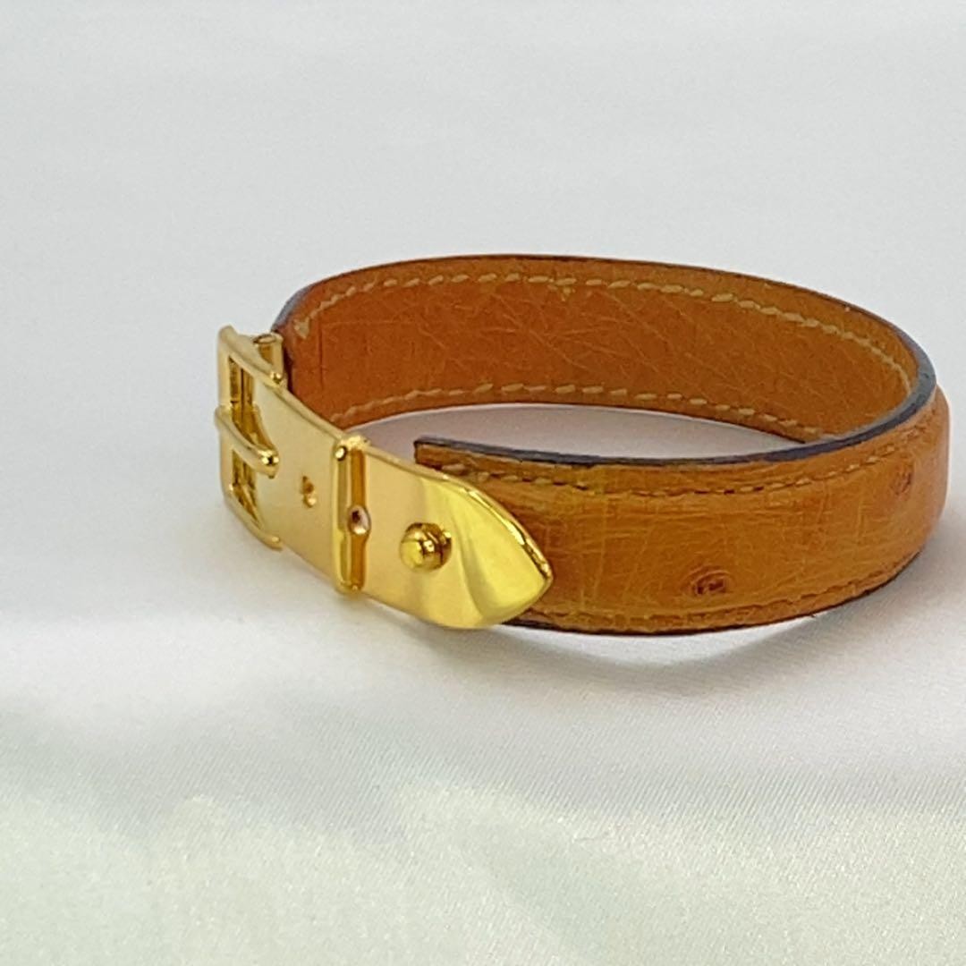 GUCCI Belt Motif Brown Leather Gold Hardware Bangle Bracelet L 16.5cm 6.5 in