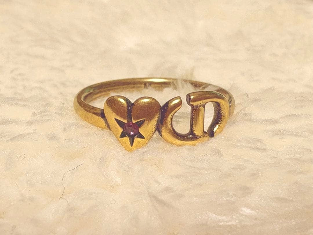 Christian Dior Lucky Charm Ring Heart Logo Antique Gold Tone Size M 52.5 US 6.25