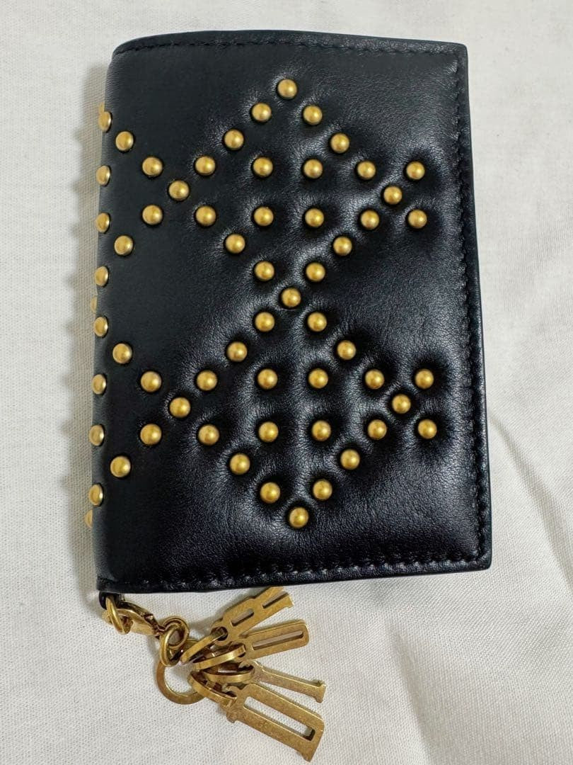 Rare Christian Dior Cannage Studded Black Leather Card Case Holder Used Auth