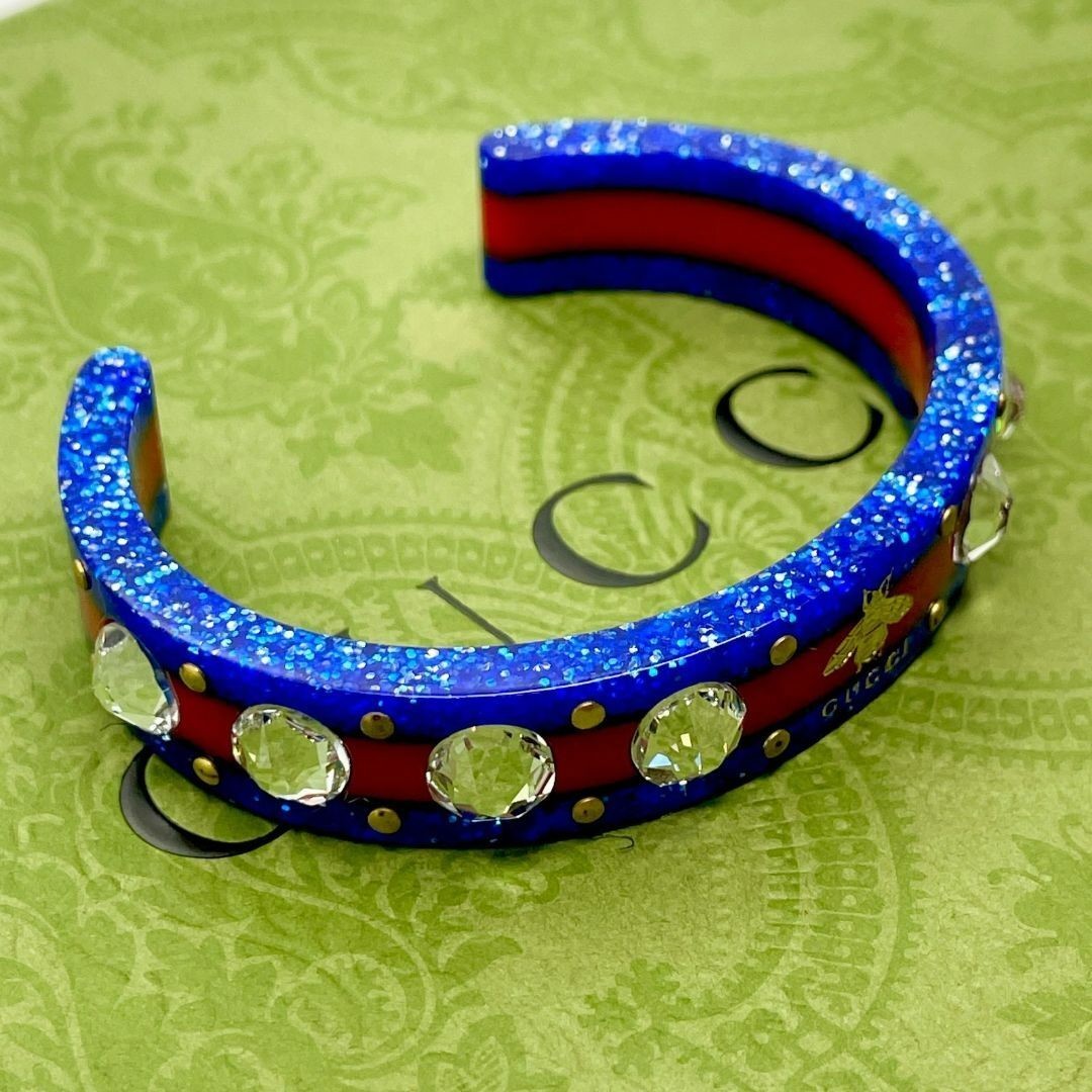 Rare GUCCI Bee Rhinestone Resin Cuff Bangle Bracelet L 15.5cm 6.1in Authentic