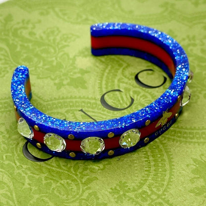 Rare GUCCI Bee Rhinestone Resin Cuff Bangle Bracelet L 15.5cm 6.1in Authentic