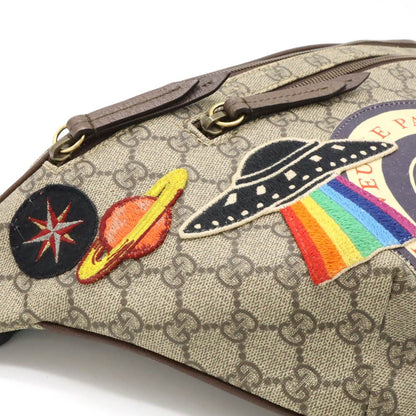 Gucci Auth GG Supreme Courier Belt Bag Khaki Beige Multicolor Applique Used