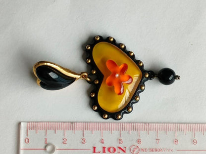 Christian Lacroix Heart Motif Pendant Top 5.0x8.2cm 2.0x3.2" Vintage Used Yellow