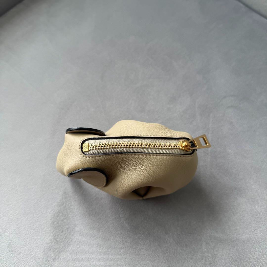 Auth Loewe Elephant Motif Leather Mini Pouch Coin Case Beige Used From Japan