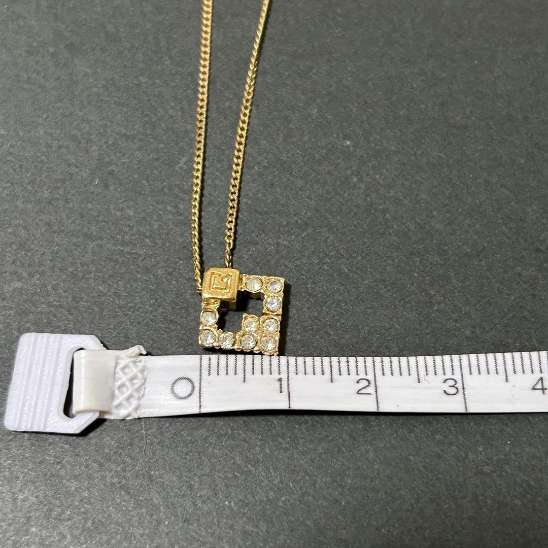Givenchy Vtg 18KGP Gold Square Rhinestone Necklace 40 cm 15.7" Chain Used Auth